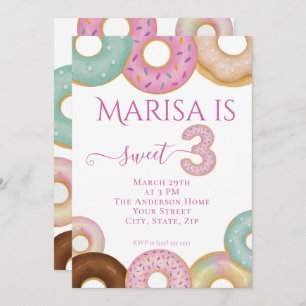 Sweet Donut Birthday Colorful Kids Party - Invitation