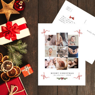 Sweet Doodle Bows Chic Photo Collage Christmas Holiday Postcard