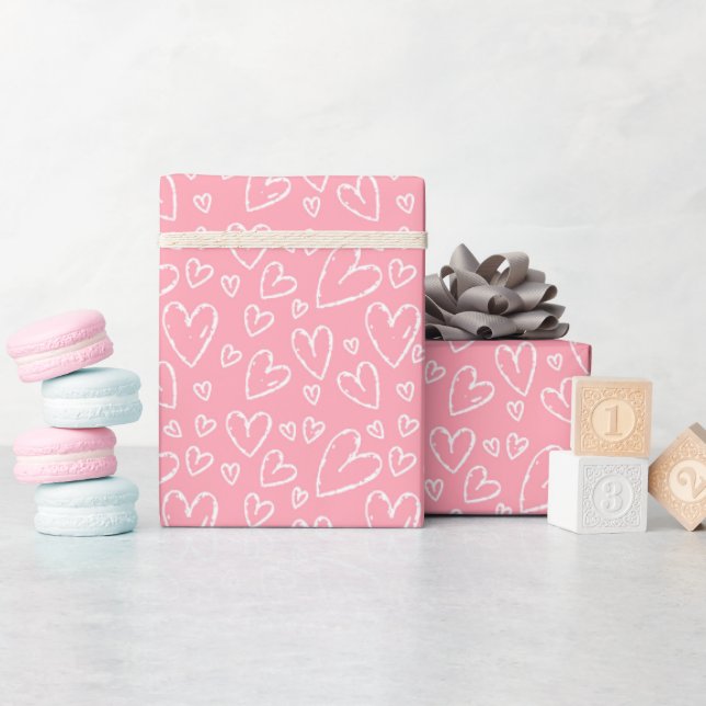 Sweet Doodle Hearts Pink Wrapping Paper Roll (Baby Shower)
