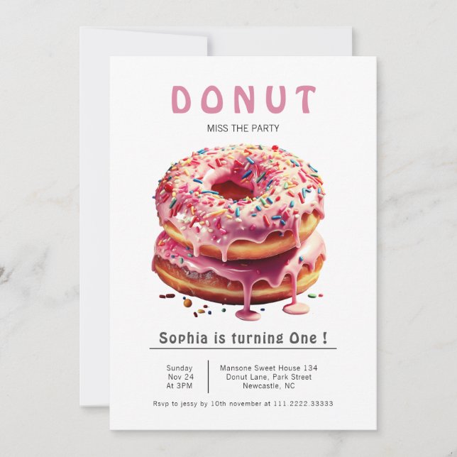 Sweet Doughnut 1st Birthday  Invitation (Front)