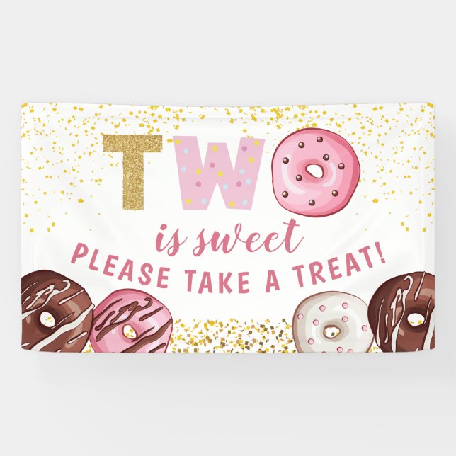 Sweet Doughnut 2nd Birthday Party Take A Treat Ban Banner (Horizontal)