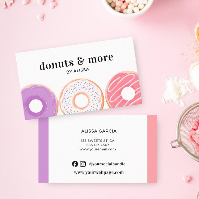 Sweet Doughnut Bakery Professional Business Card (Front and back of standard size card is shown with square corners. Choose size + corner. Packs of 50)
