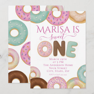 Sweet Doughnut Birthday   Colourful Kids Party -  Invitation