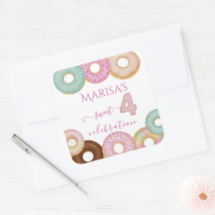Sweet Doughnut Birthday   Colourful Kids Party -  Square Sticker