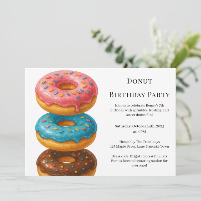 Sweet Doughnut Brunch | Birthday Celebration Invitation (Standing Front)