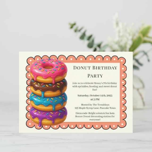 Sweet Doughnut Brunch | Birthday Celebration Invitation (Standing Front)
