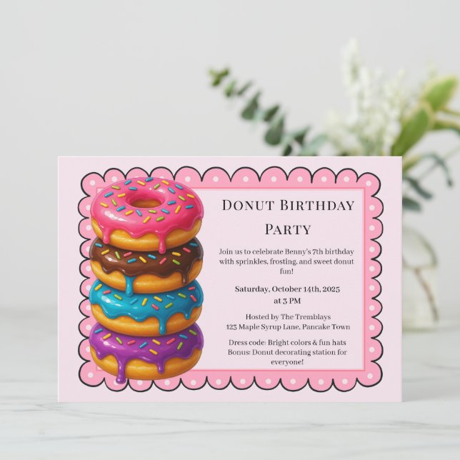 Sweet Doughnut Brunch | Birthday Celebration Invitation (Standing Front)