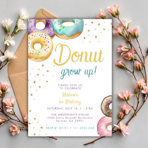 Sweet Doughnut Don't Grow Up Gold Any Age Birthday Invitation