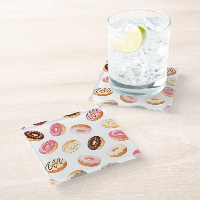 Sweet Doughnut Pattern Glass Coaster (Angled)
