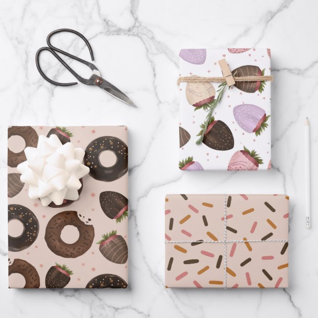 Sweet Doughnut with Sprinkles Wrapping Paper Sheet (Front)
