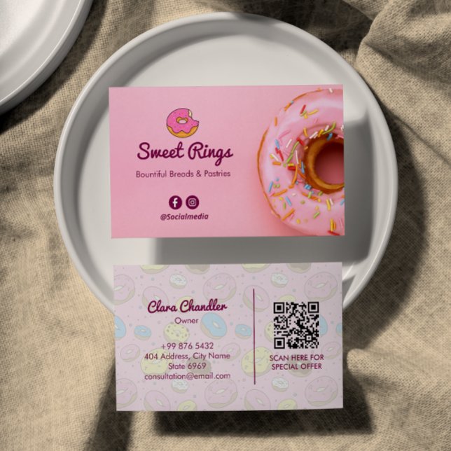 Sweet Doughnuts Business | Pink Cute Barcode Business Card (Creator Uploaded)