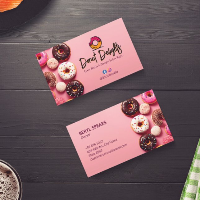 Sweet Doughnuts Business | Pink Cute Doughnuts Business Card (Creator Uploaded)