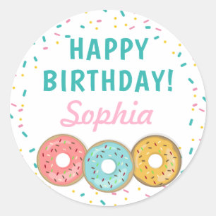 Sweet Doughnuts Happy Birthday Classic Round Sticker