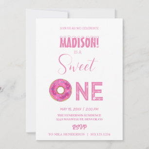Sweet doughnuts, rainbow colours, sweet first birt invitation