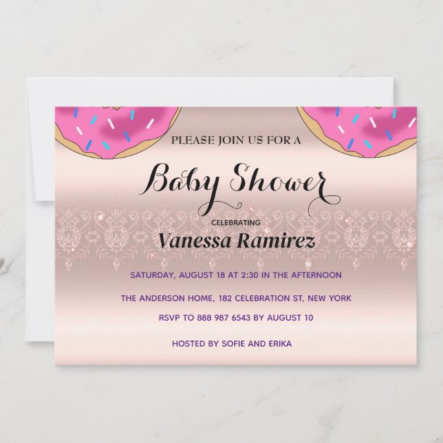 Sweet doughnuts, rose gold baby gift invitation (Front)