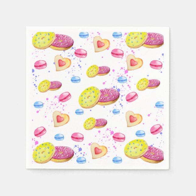Sweet doughnuts with colourful glaze pattern napkin (Front)