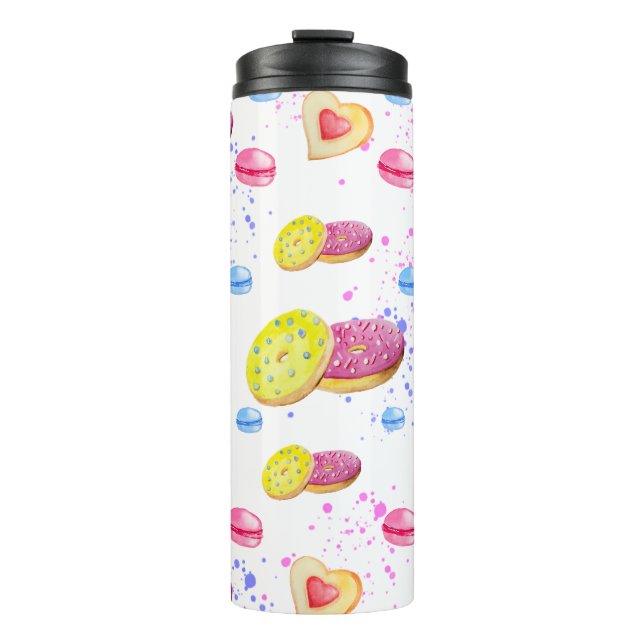 Sweet doughnuts with colourful glaze pattern thermal tumbler (Front)