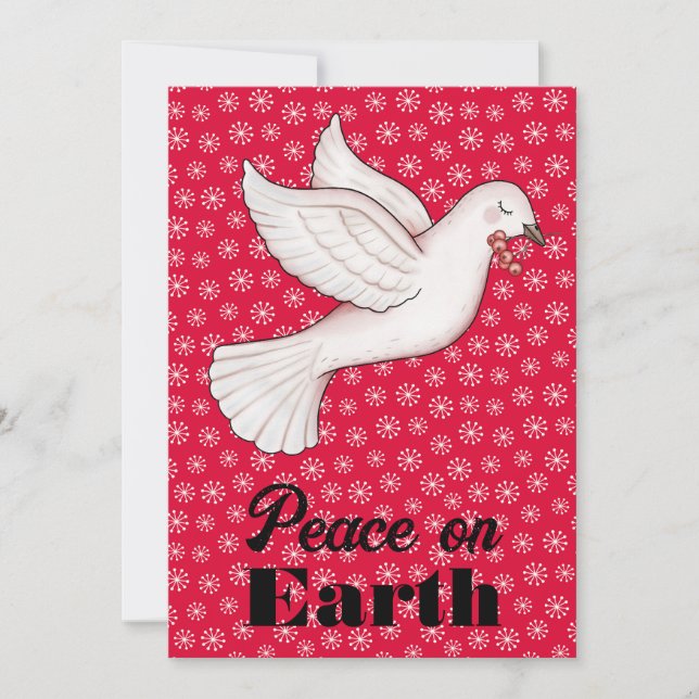 Sweet Dove & Berries Red Snowflakes Peace on Earth (Front)