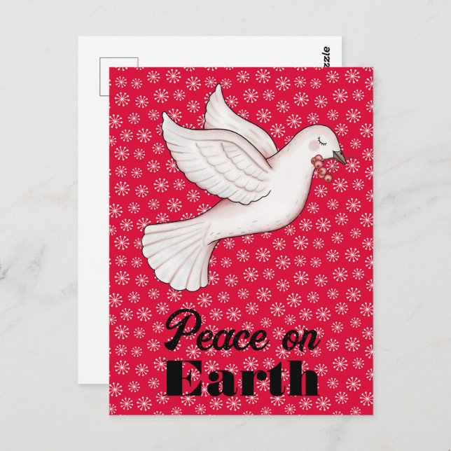 Sweet Dove & Berries Red Snowflakes Peace on Earth Postcard (Front/Back)