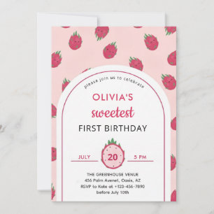 Sweet Dragon Fruit First Birthday Invitation