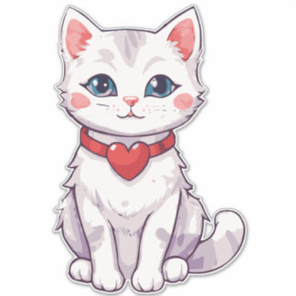 Sweet drawing of a Kitten with a Heart collar.