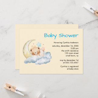 Sweet dream teddy bear Boy baby Shower Invitation