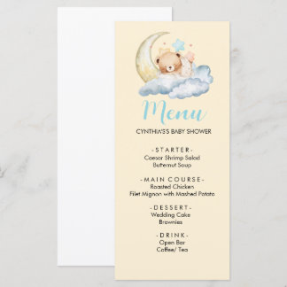 Sweet dream teddy bear Boy baby Shower Menu