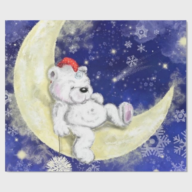 Sweet Dreaming Little Bear - Merry Christmas Wrapping Paper (Flat)