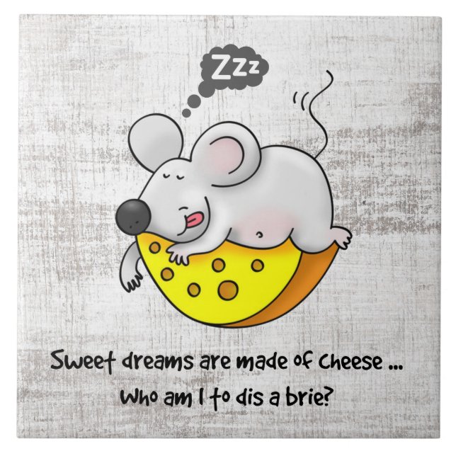 Sweet Dreams are Made of Cheese Cute Snoring Mouse Tile (Front)