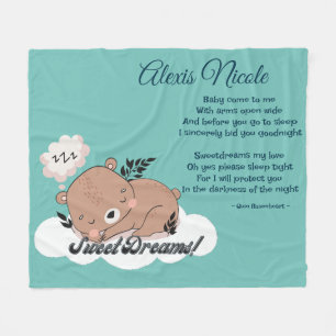 Sweet Dreams Baby Bear  Fleece Blanket