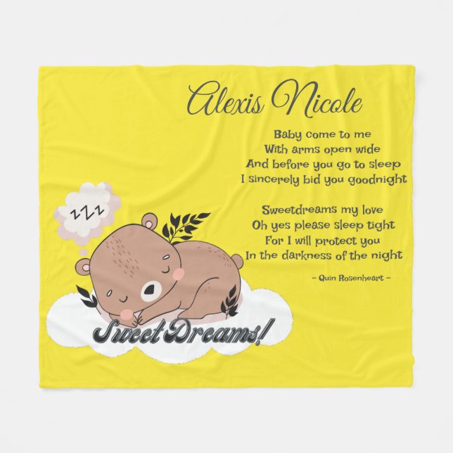Sweet Dreams Baby Bear  Fleece Blanket (Front (Horizontal))