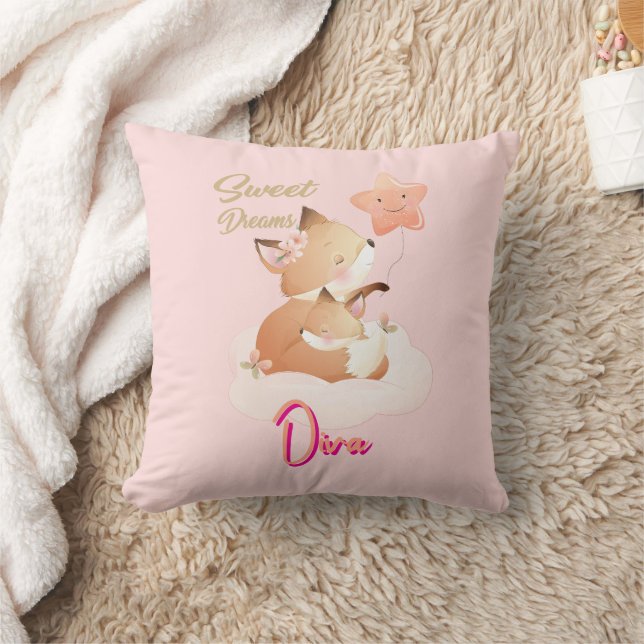 Sweet Dreams Baby Fox Personalised Throw Pillow (Blanket)