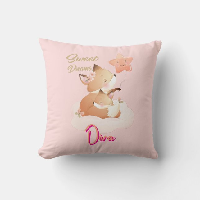Sweet Dreams Baby Fox Personalized Throw Pillow (Front)