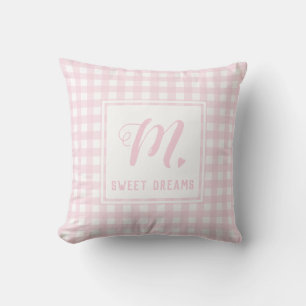 Sweet Dreams Baby Pink Medium Gingham Monogram Cushion