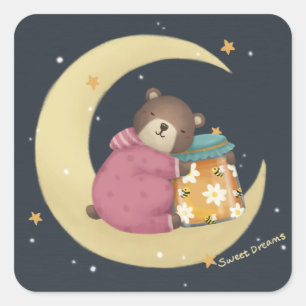 Sweet Dreams: Bear & Honey Illustration Square Sticker