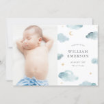 Sweet Dreams Birth Announcement<br><div class="desc">Soft and dreamy watercolor cloud,  moon and stars design by Shelby Allison. Photography © Kate Williams: https://www.flickr.com/people/kate_williams/ and provided by Creative Commons: https://creativecommons.org/licenses/by/2.0/</div>