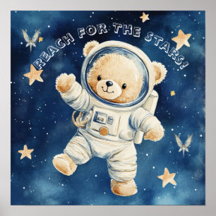 Sweet Dreams Blue Astronaut Teddy Nursery Poster