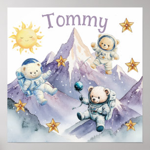 Sweet Dreams Blue Astronaut Teddy Nursery Poster