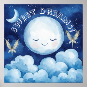 Sweet Dreams Blue Night Sky Nursery Poster