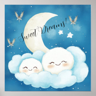Sweet Dreams Blue Night Sky Nursery Poster