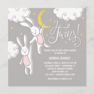 "Sweet Dreams Bunny" Twins Baby Shower Invitation