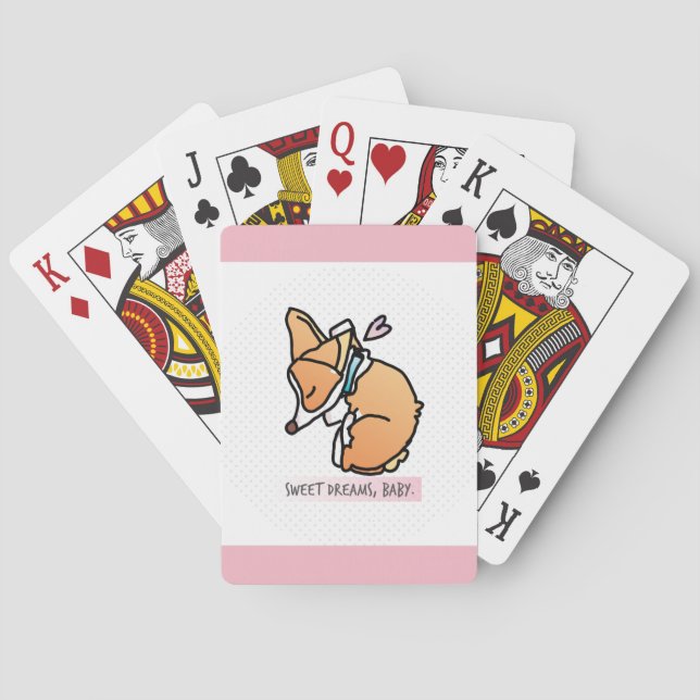 sweet dreams, corgi baby. pastel pink playing card (Back)