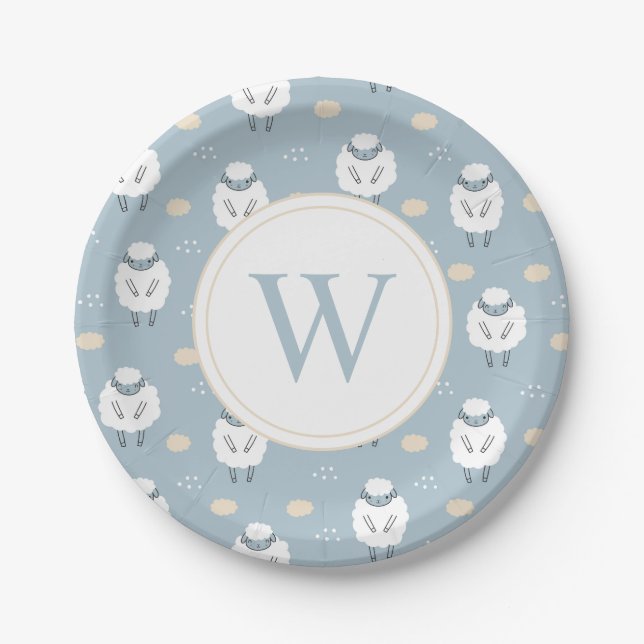 Sweet Dreams Counting Sheep Monogram Paper Plate (Front)