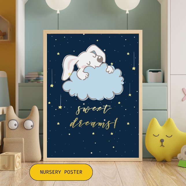 Sweet Dreams - Cute Bunny on a Cloud Nursery Poster (Creator Uploaded)