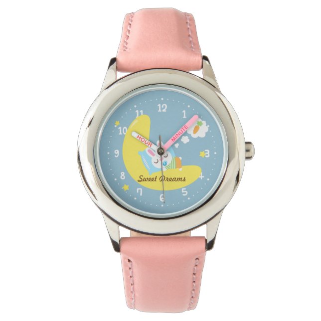 Sweet Dreams Cute Bunny on the Moon Watch (Front)