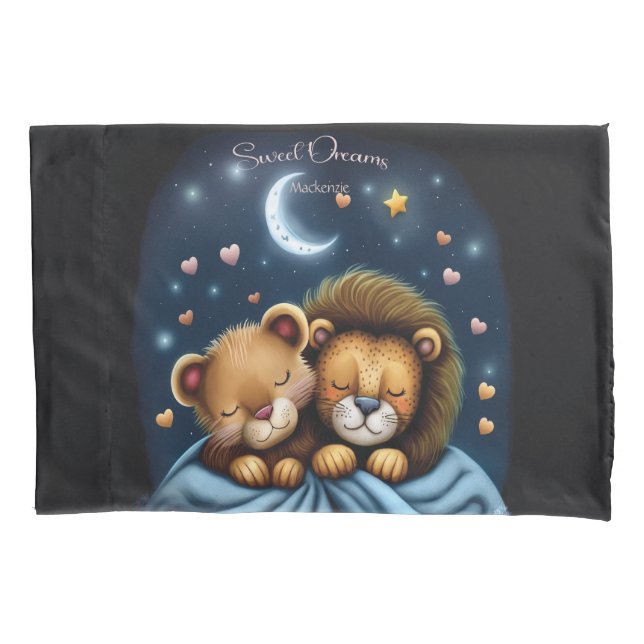 Sweet Dreams Cute Design Lion Personalised Name Pillowcase (Front)