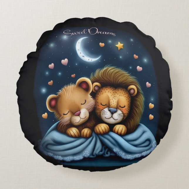 Sweet Dreams Cute Design Lion Round Cushion (Front)