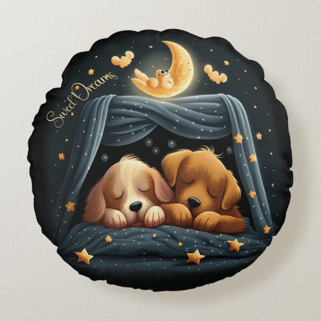 Sweet Dreams Cute Design Puppy Round Cushion (Front)