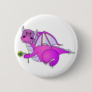 Sweet Dreams - Cute Purple Dragon with Flower 6 Cm Round Badge