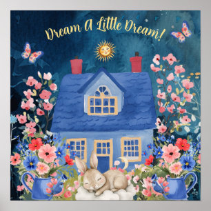 Sweet Dreams Floral Bunny & Birds Nursery Poster